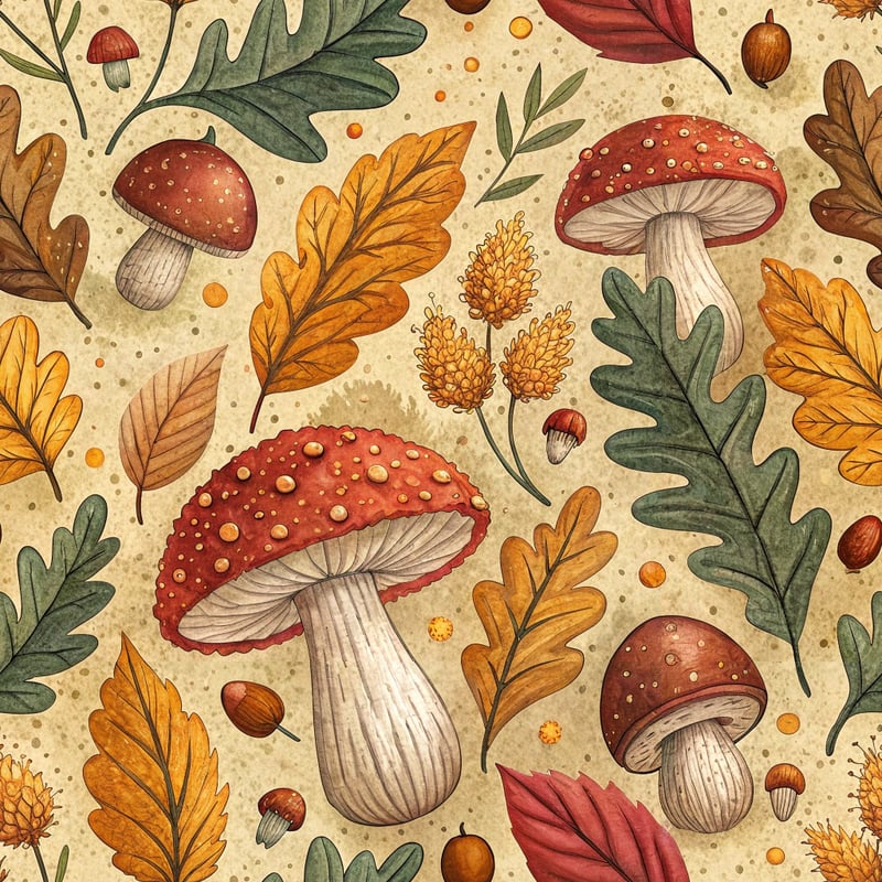 Cottagecore Mushroom and Acorn Pattern