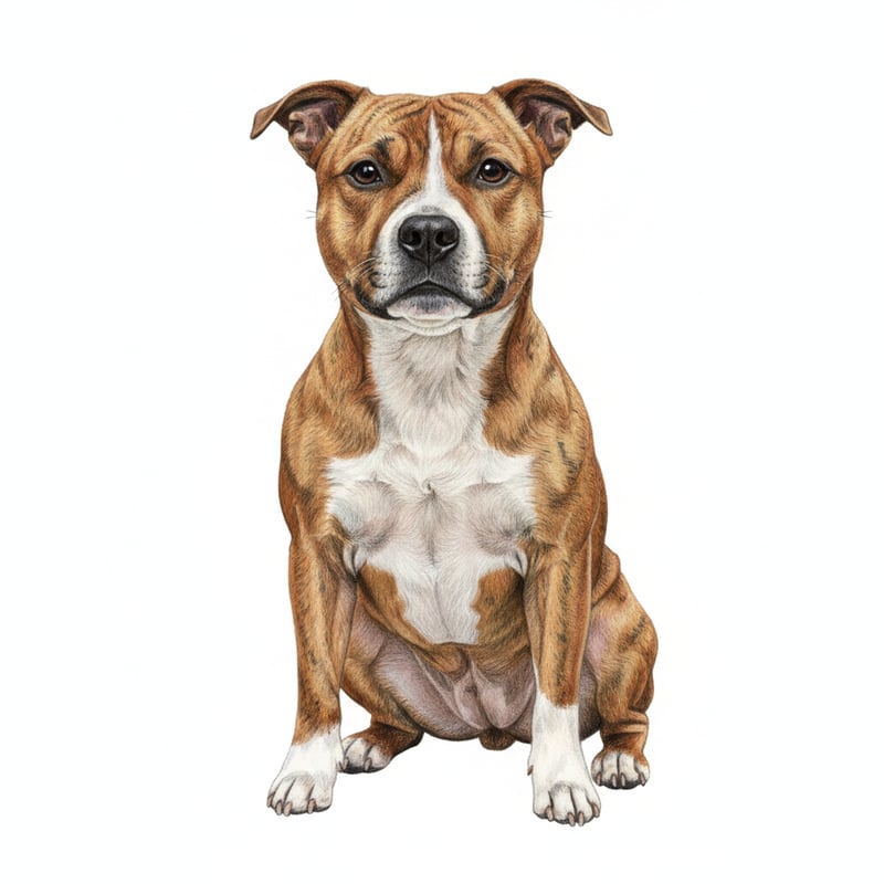 Realistic Staffy Brindle and White Drawing