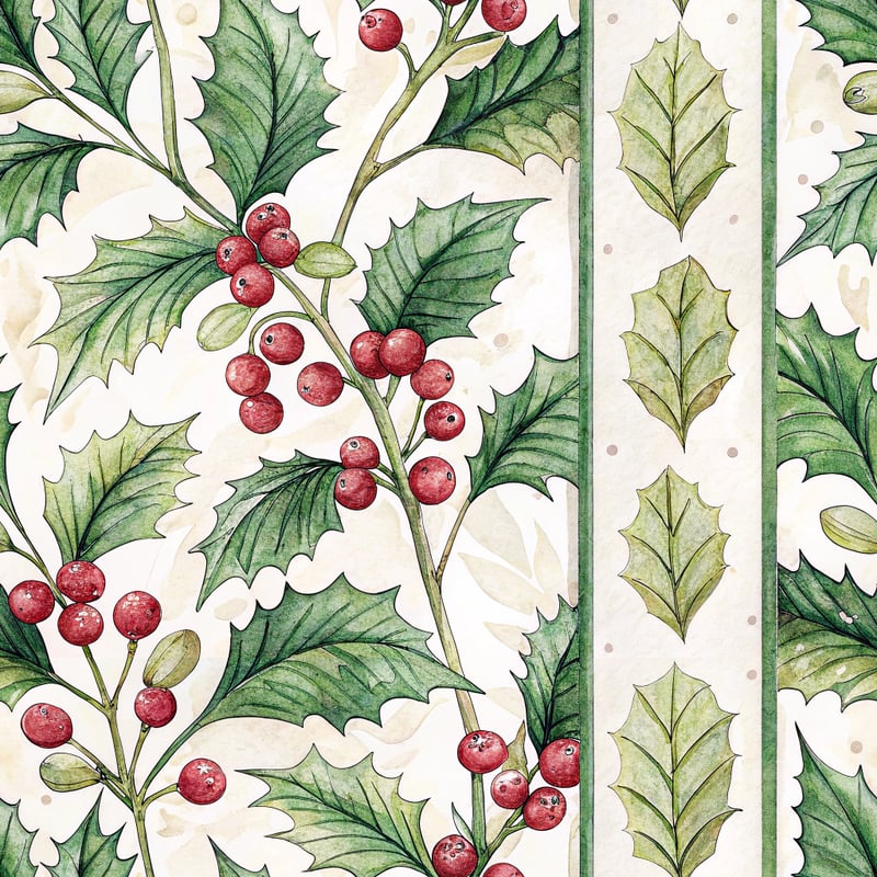Watercolor Holly and Berries Pattern