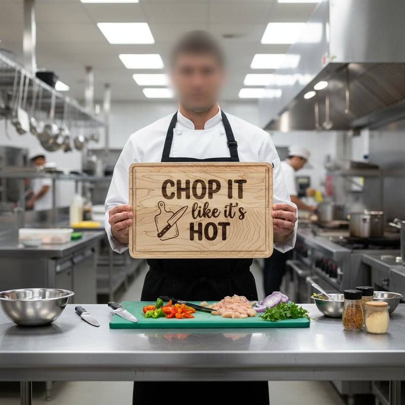 Chef Holding Engraved Kitchen Board
