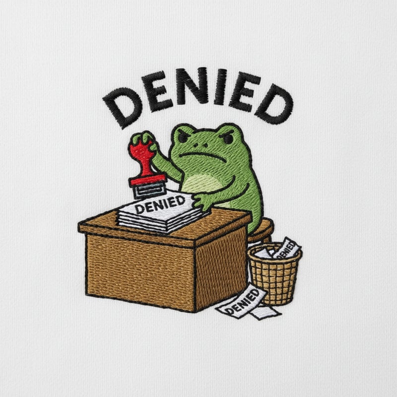 Embroidery Design of Frog Denying Papers