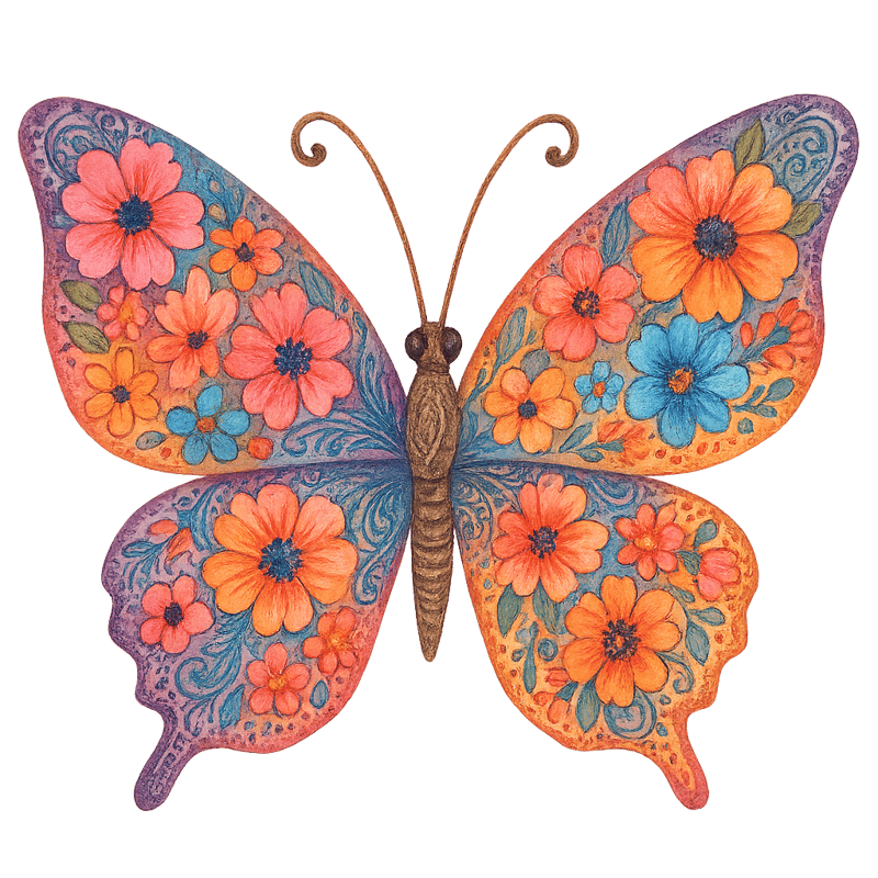Boho Floral Butterfly Illustration
