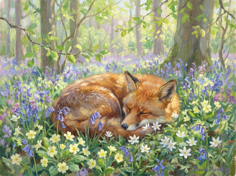 Sleeping Fox in Spring Wildflowers