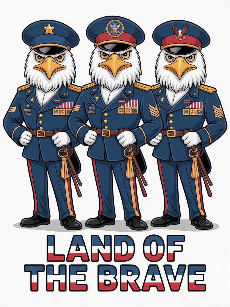 Cartoon Bald Eagle Generals Illustration
