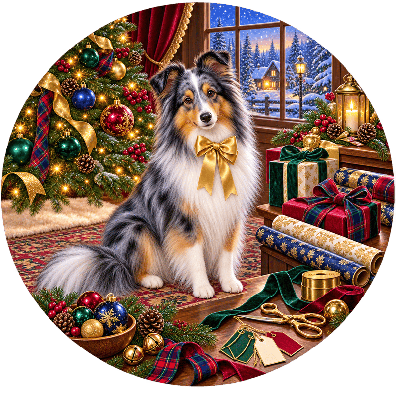 Blue-Merle Shetland Sheepdog Holiday Circle