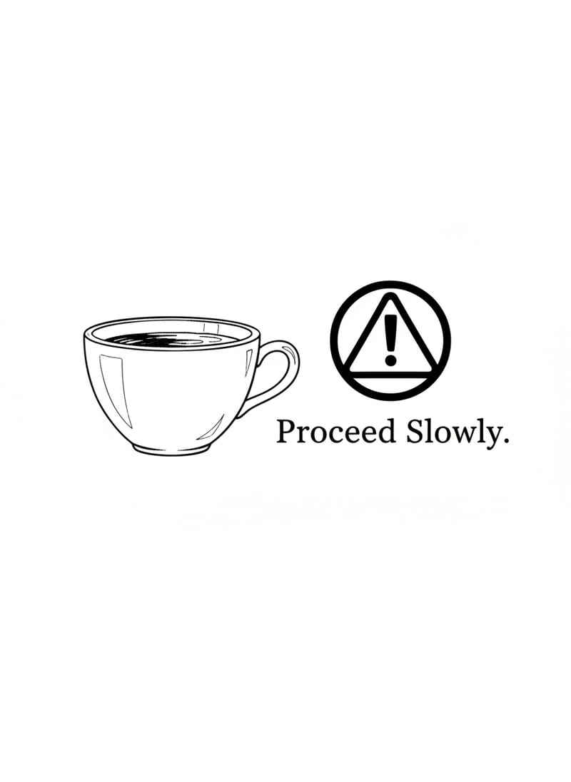 Ink Drawing of Coffee Cup with Warning