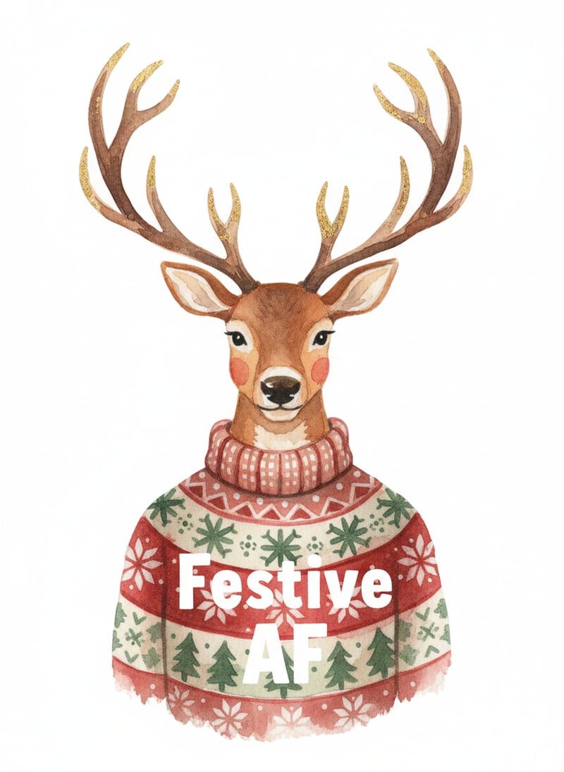 Watercolor Reindeer in Cozy Sweater