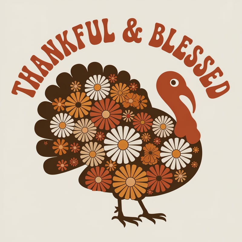 Retro 70s Floral Turkey Silhouette