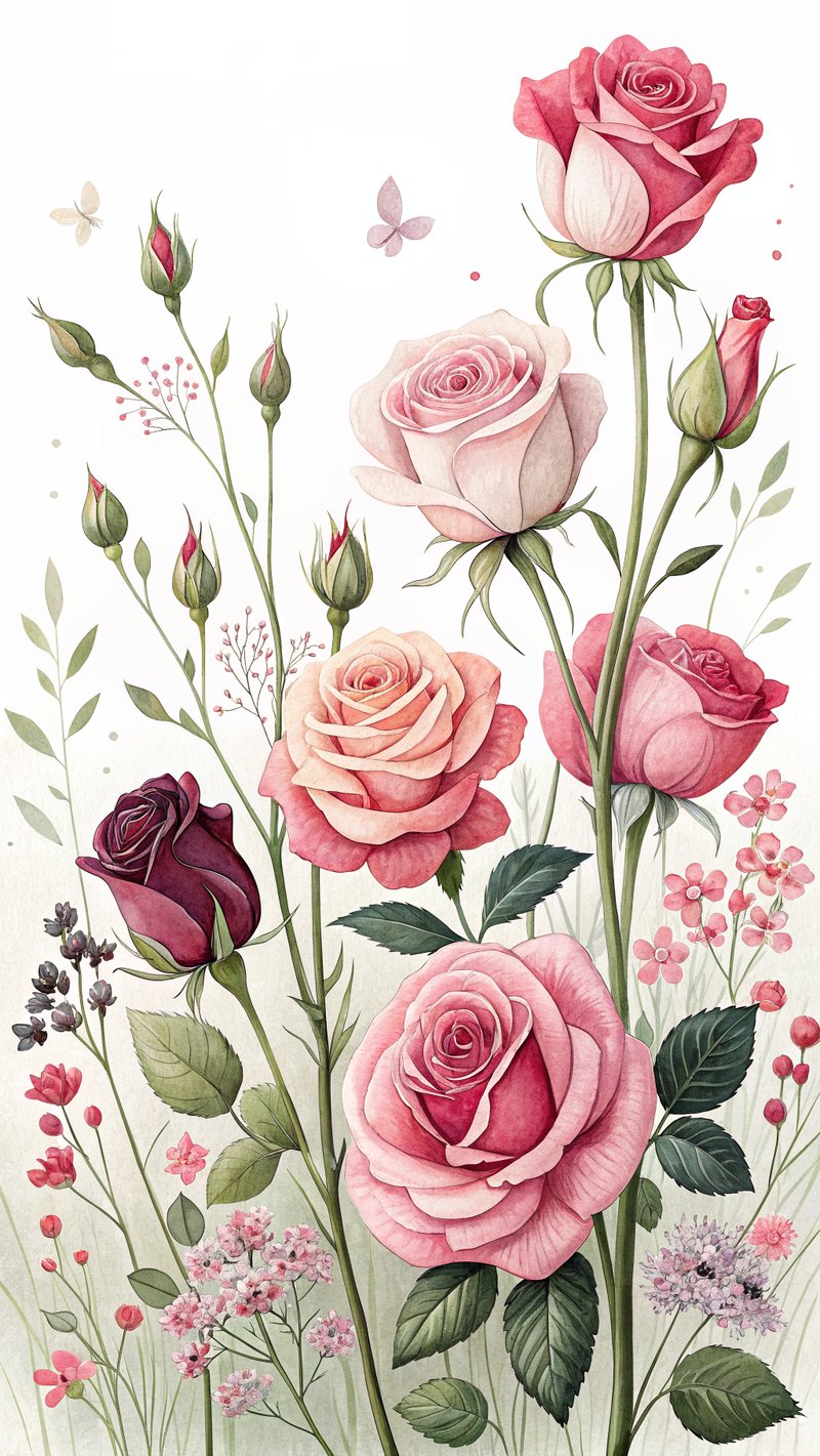 Vivid Watercolor Roses Illustration
