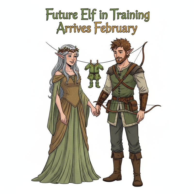 Elf Couple with Baby Outfit Announcement