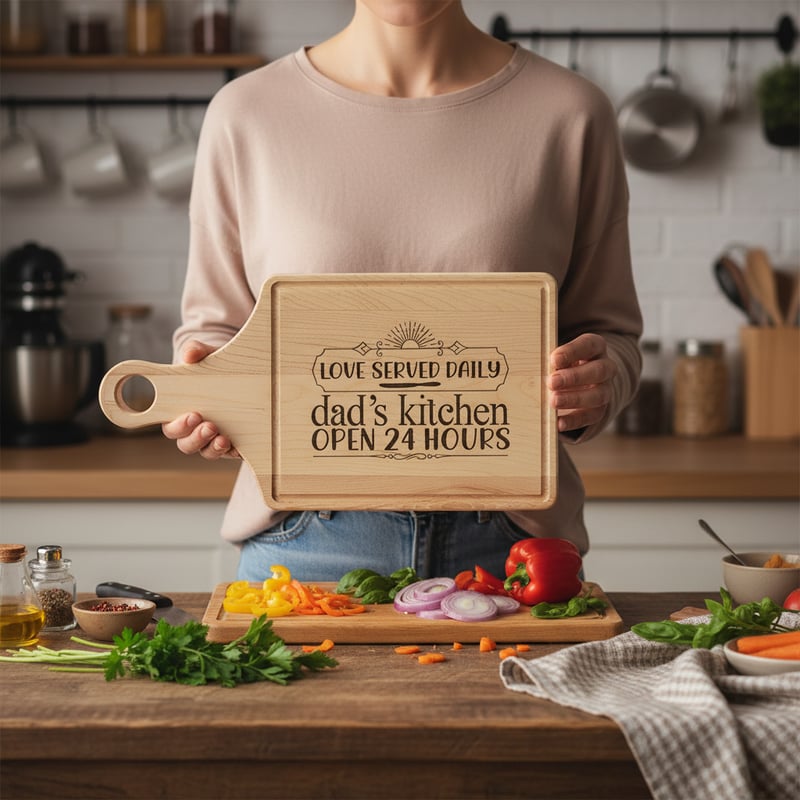 Engraved Board in Cozy Family Kitchen