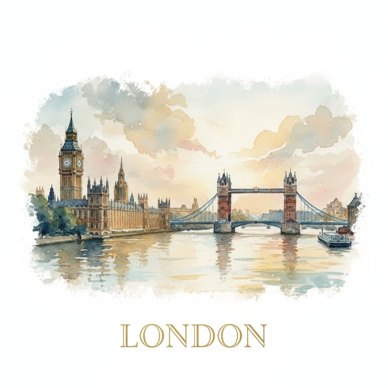 Watercolor Painting of London Skyline