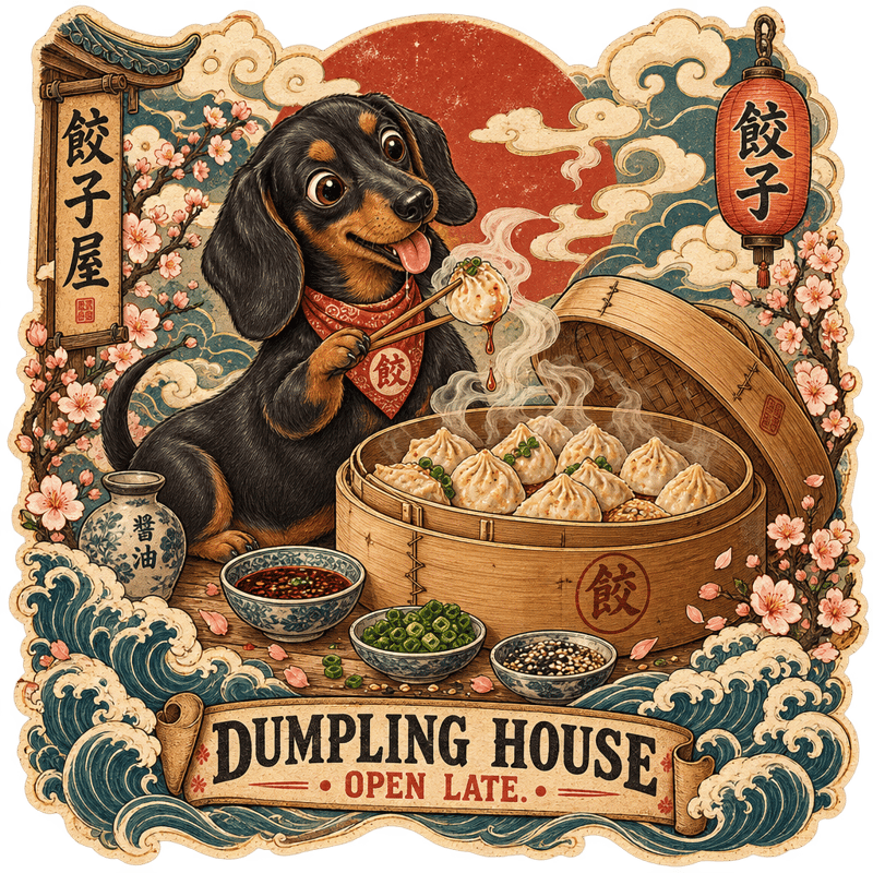 Vintage Japanese Dumpling Ad — Dachshund