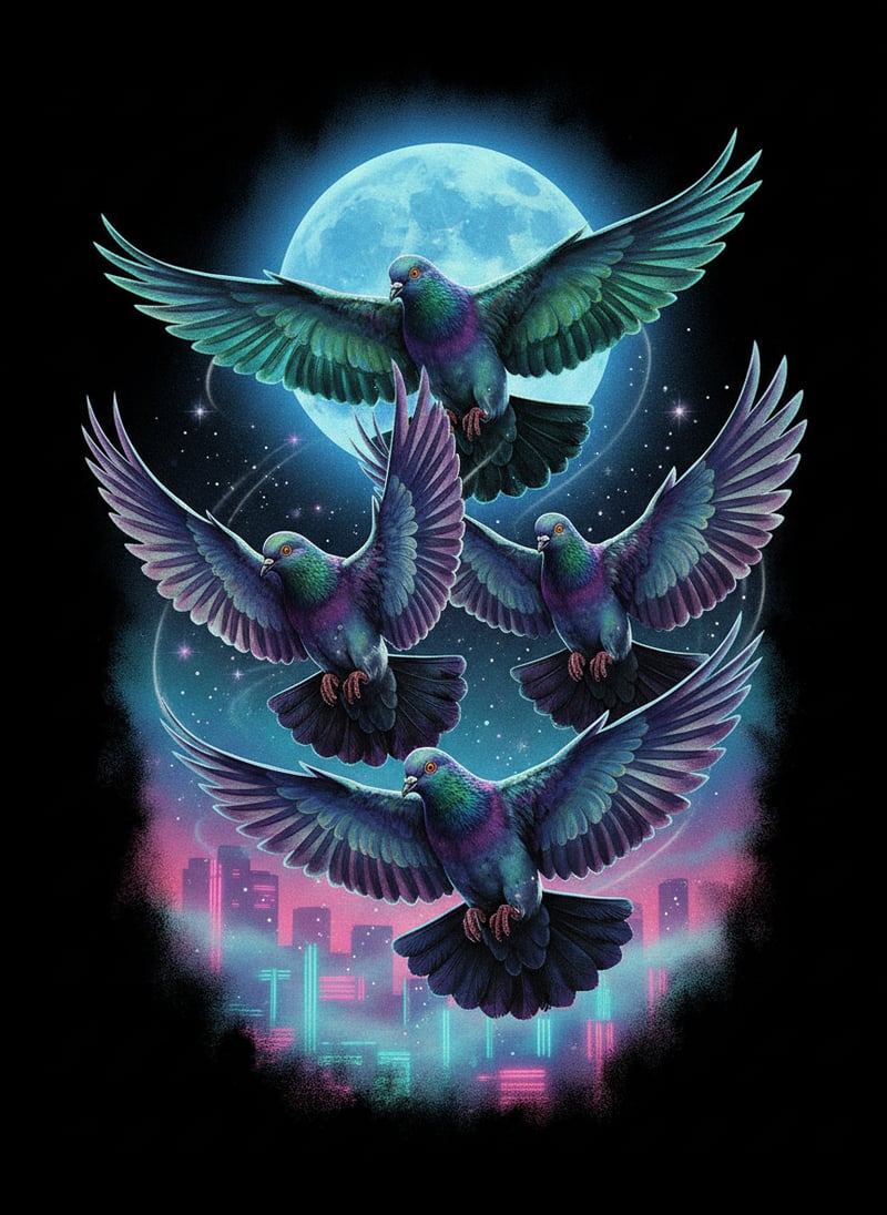 Vintage 1990s Iridescent Pigeons Art
