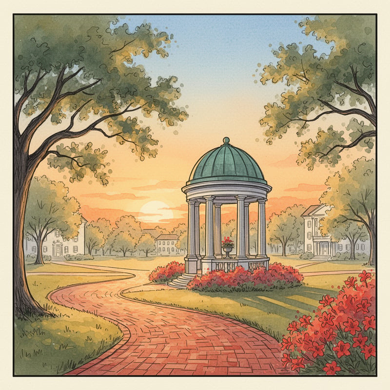 UNC Chapel Hill Campus Sunset Illustration