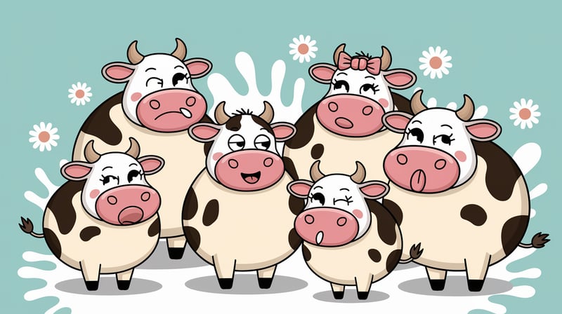 Cute Cartoon Cow Illustration Set