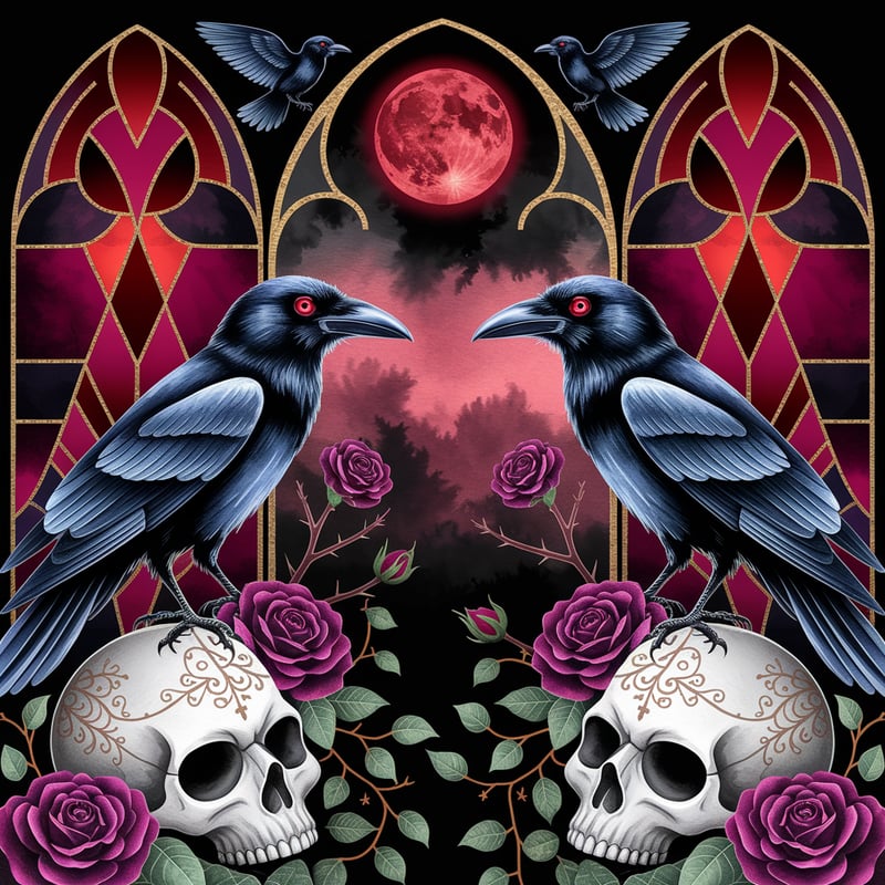 Gothic Garden with Crimson Ravens