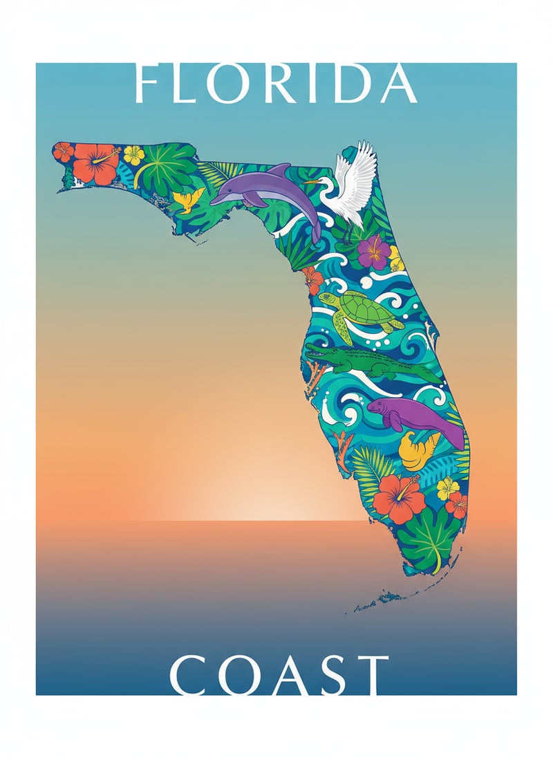 Florida Coastline Silhouette Art