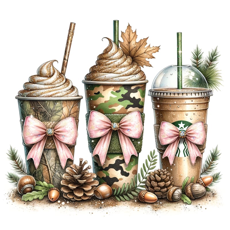 Playful Camouflage Coffee Cup Illustration