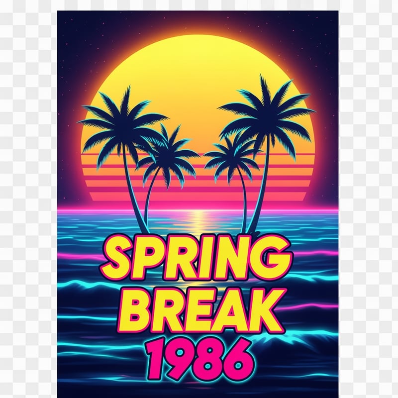 1980s Spring Break Neon Poster