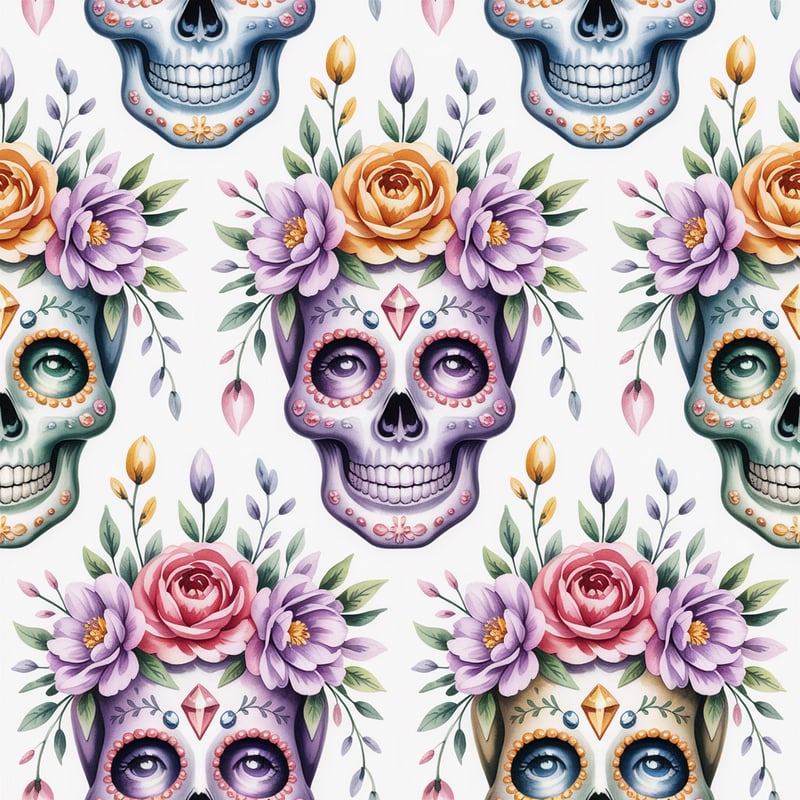 Pastel Sugar Skull Seamless Pattern