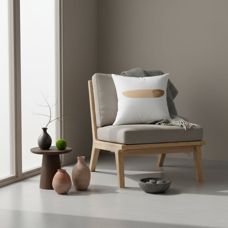 Minimal Zen Japandi Interior with Pillow