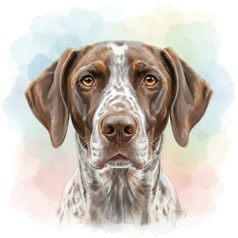 Watercolor Portrait of German Pointer
