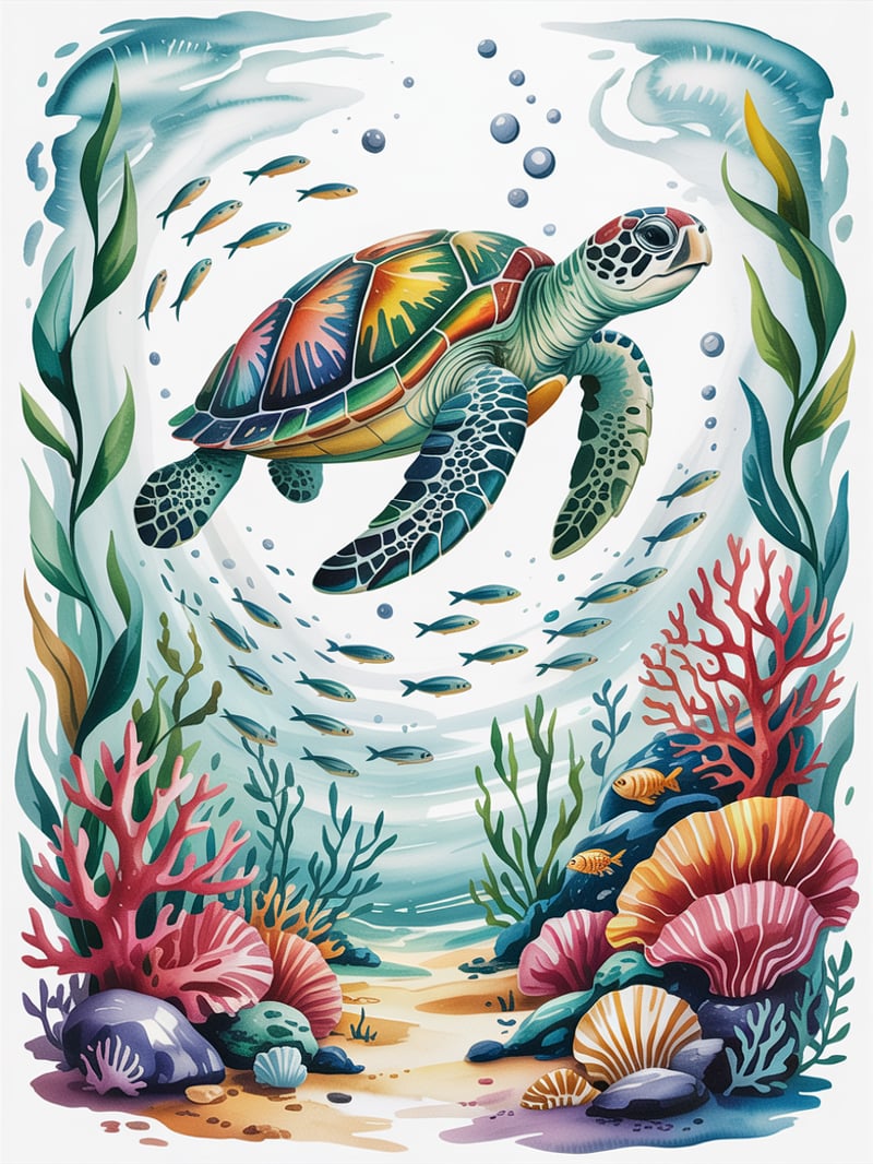 Underwater Watercolor Sea Turtle Wrap