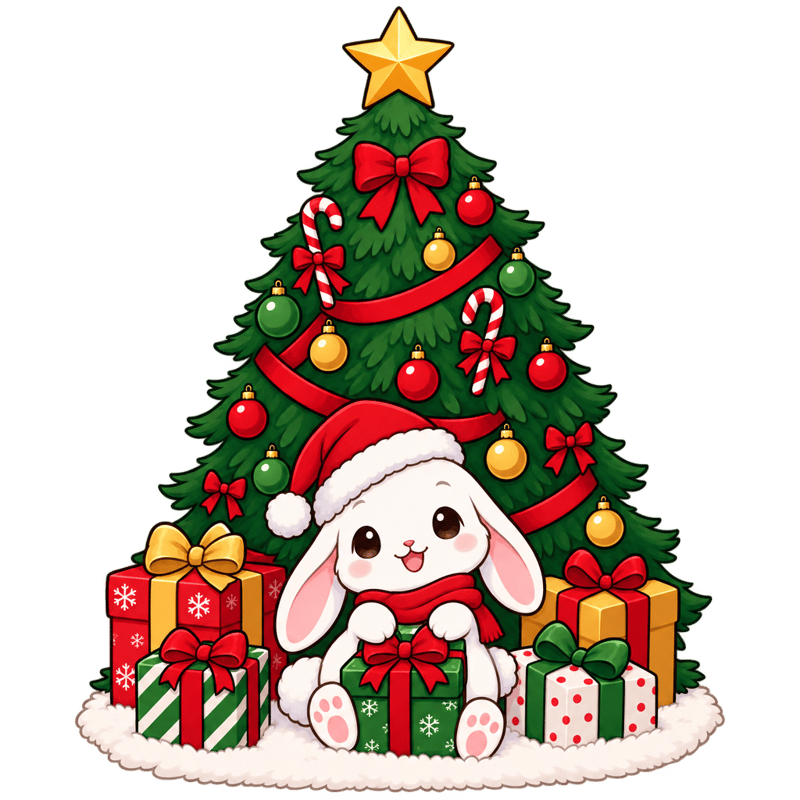 Cartoon Christmas Tree with Bunny