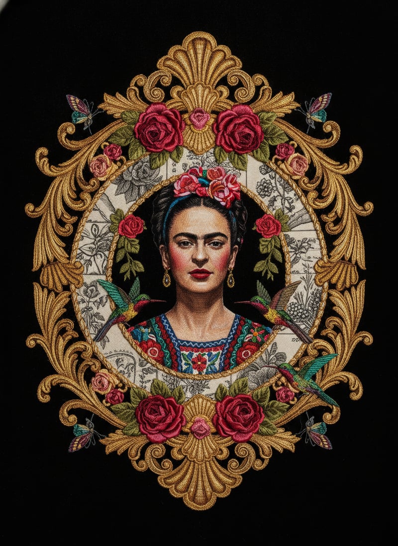 Embroidered Portrait of Frida Kahlo