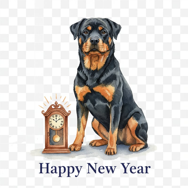 Watercolor Rottweiler New Year Art