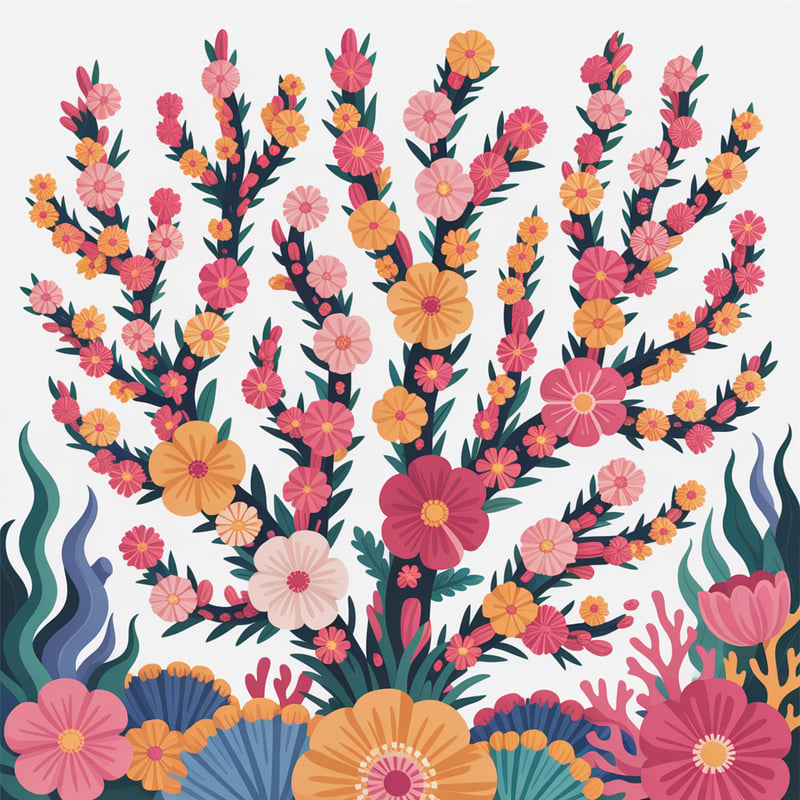 Colorful Boho Floral Coral Illustration