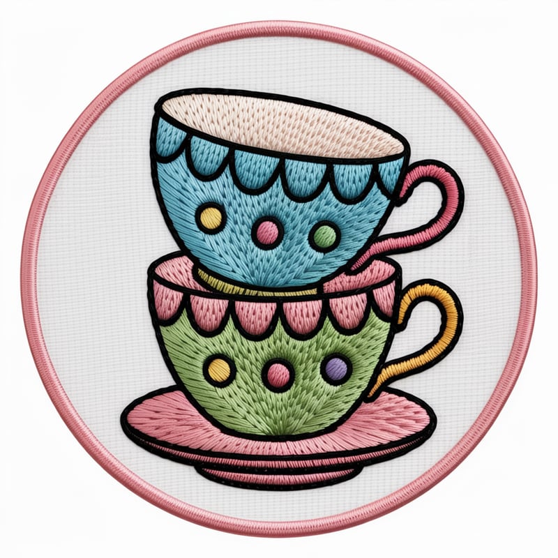 Whimsical Teacups Embroidery Patch
