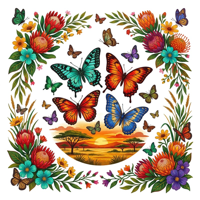 1990s African Vintage Butterfly Illustration