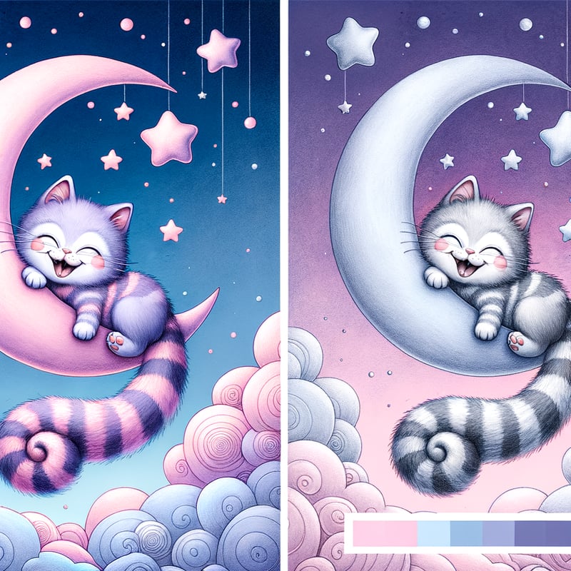 Cheeky Lavender Cat on Crescent Moon