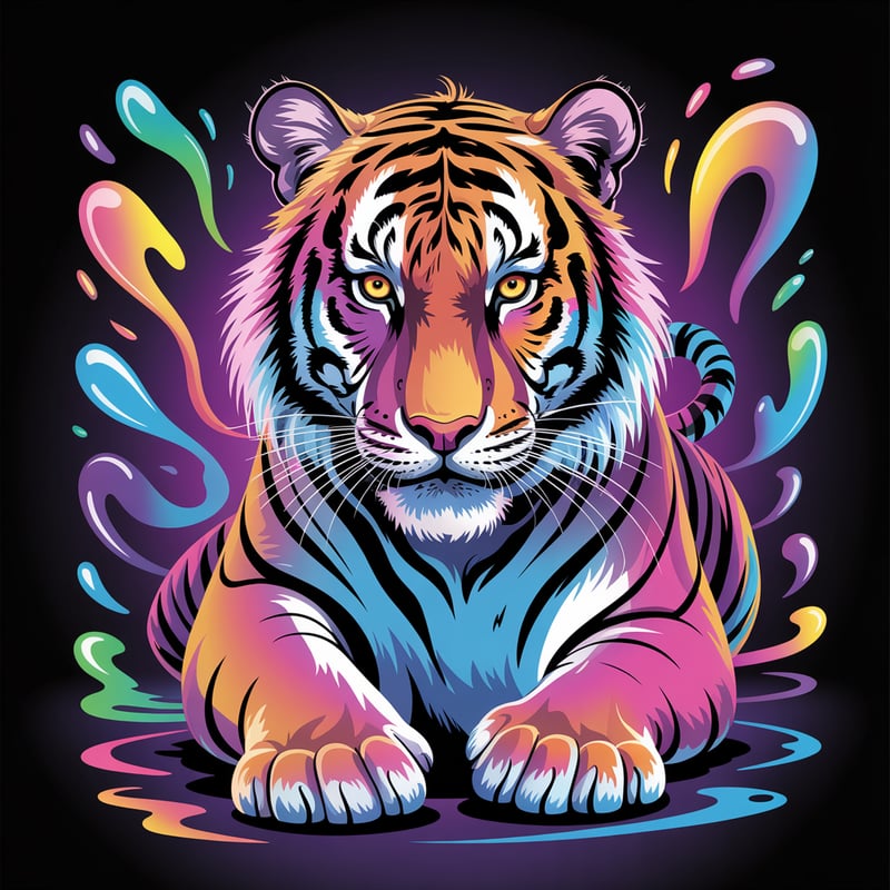 Neon Psychedelic Tiger Illustration