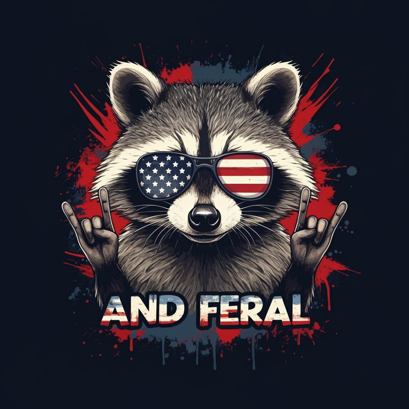 Whimsical Raccoon with Patriotic Punk Design