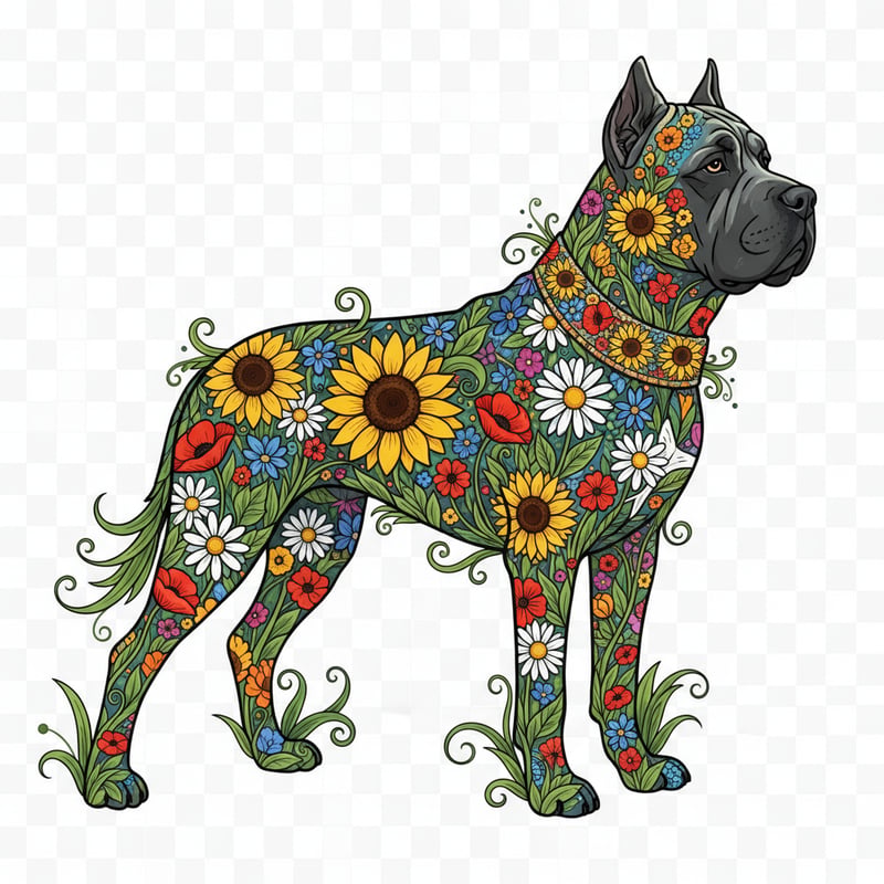 Boho Floral Cane Corso Illustration
