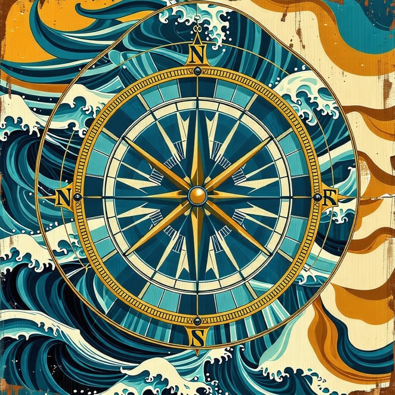Abstract Compass Rose with Waves