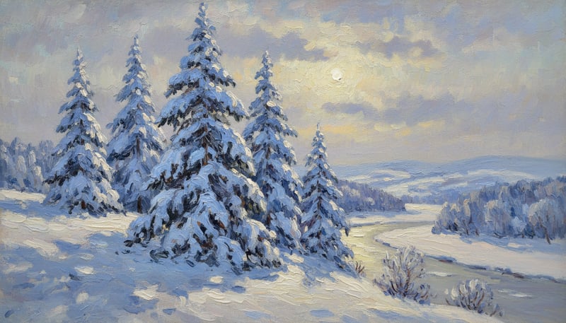Impressionist Snowy Cedar Trees