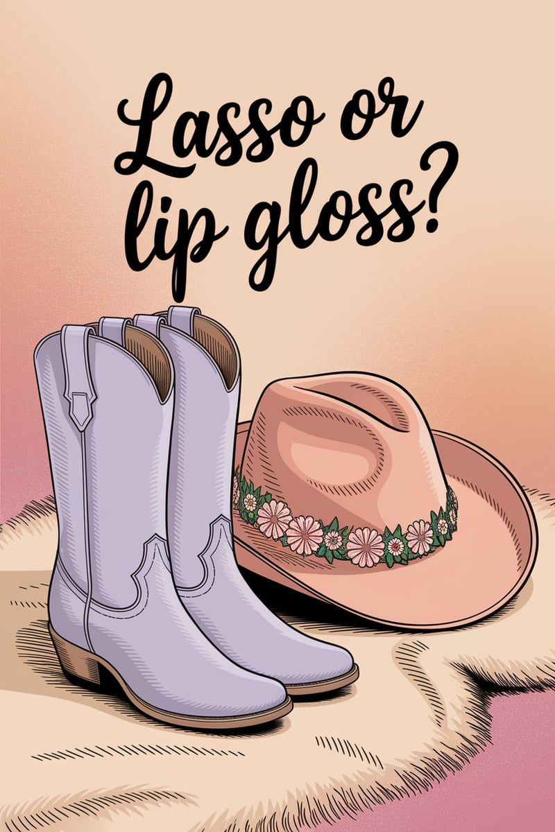 Lavender Cowgirl Boots & Peach Hat