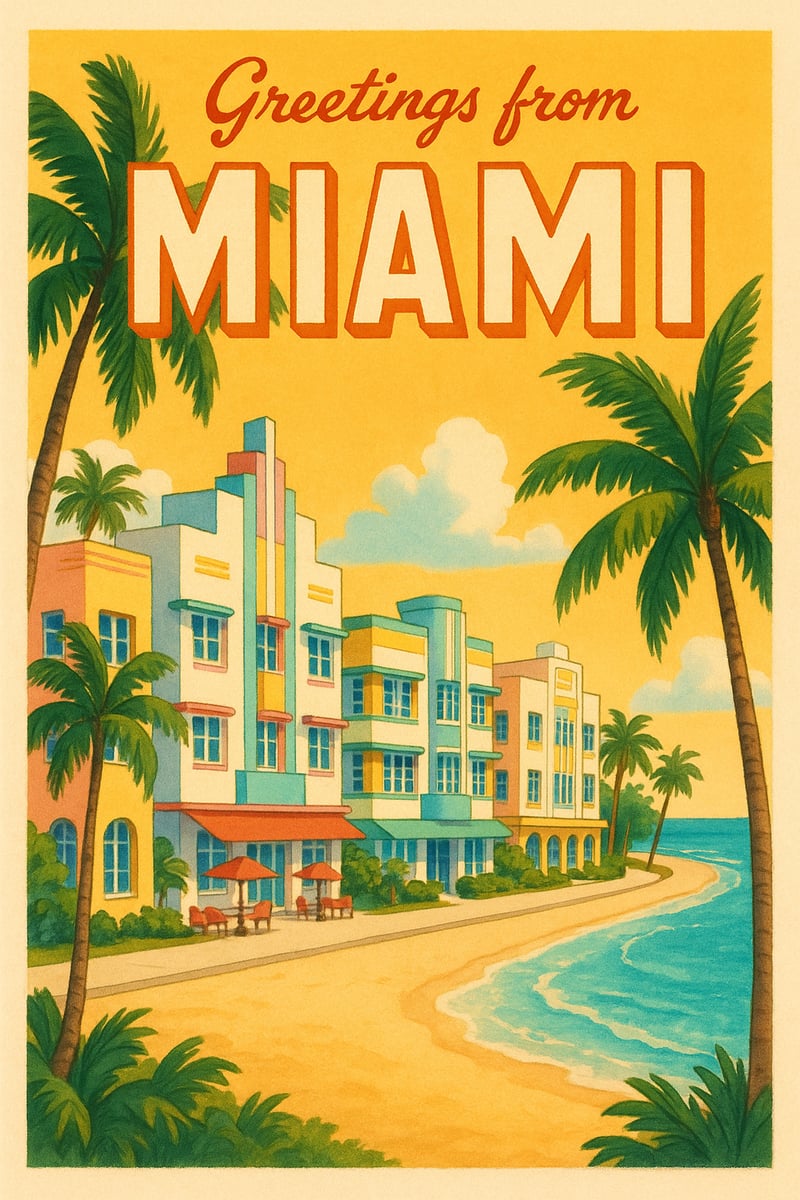 Miami Tropical Art Deco Postcard