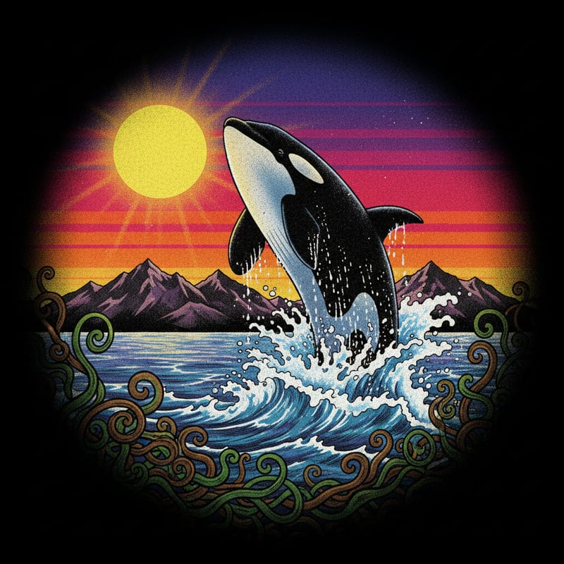 Vintage 90s Orca Whale Airbrush Art