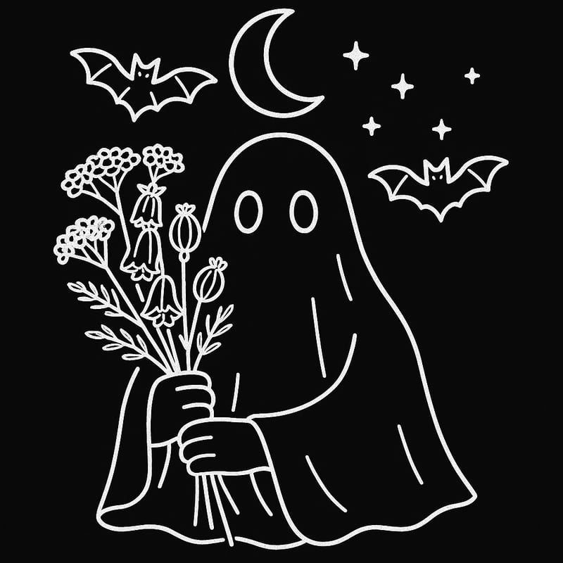 Sheet Ghost with Moon and Flowers