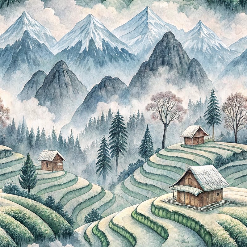 Winter Watercolor Chinese Countryside