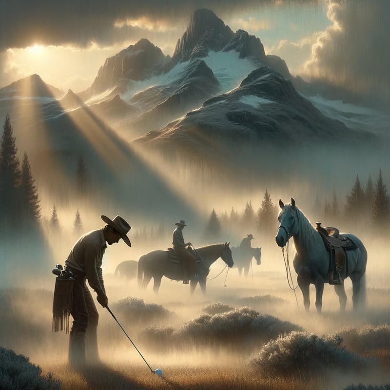Cinematic Western Fairway in Misty Mountains