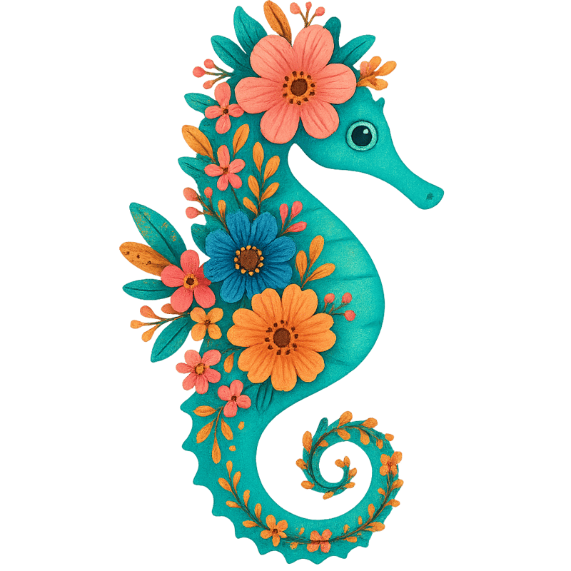 Boho Floral Seahorse Illustration