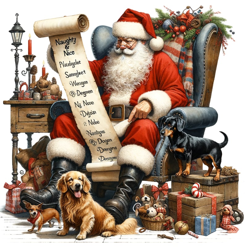 Watercolor Santa with Playful Dogs