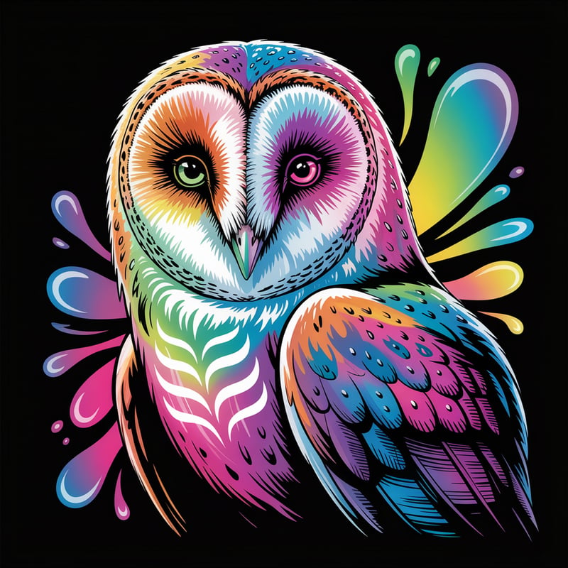 Vibrant Psychedelic Neon Owl Illustration