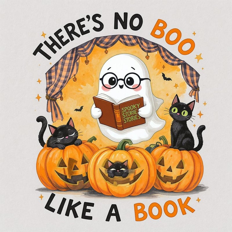 Cute Halloween Ghost Reading Illustration